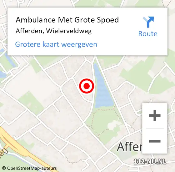 Locatie op kaart van de 112 melding: Ambulance Met Grote Spoed Naar Afferden, Wielerveldweg op 25 maart 2020 10:41
