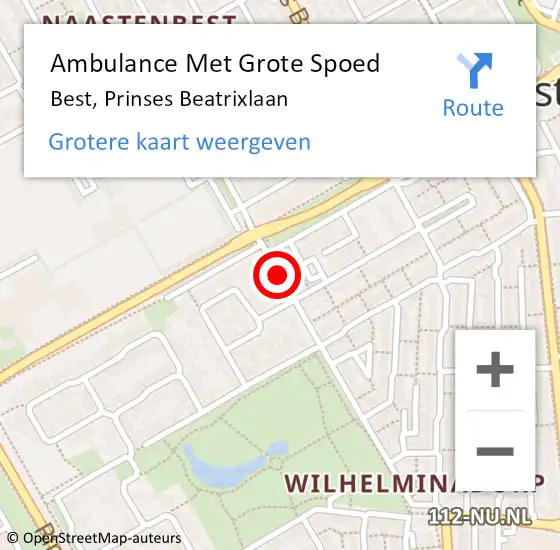 Locatie op kaart van de 112 melding: Ambulance Met Grote Spoed Naar Best, Prinses Beatrixlaan op 25 maart 2020 10:49