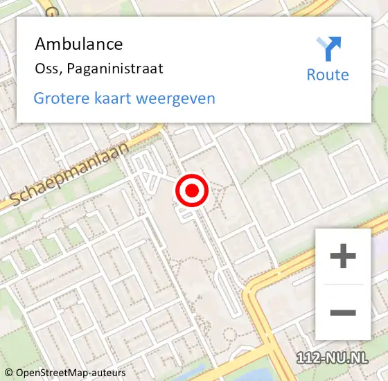 Locatie op kaart van de 112 melding: Ambulance Oss, Paganinistraat op 25 maart 2020 11:02