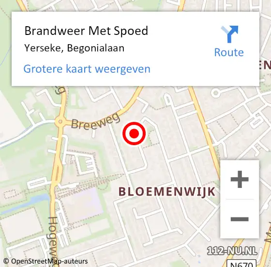 Locatie op kaart van de 112 melding: Brandweer Met Spoed Naar Yerseke, Begonialaan op 25 maart 2020 11:23