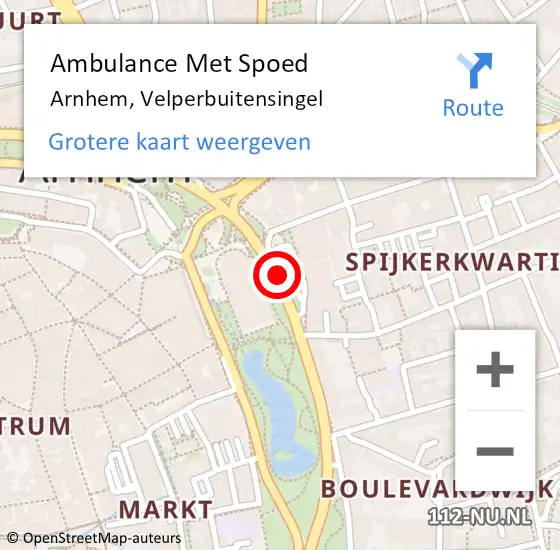 Locatie op kaart van de 112 melding: Ambulance Met Spoed Naar Arnhem, Velperbuitensingel op 25 maart 2020 11:35