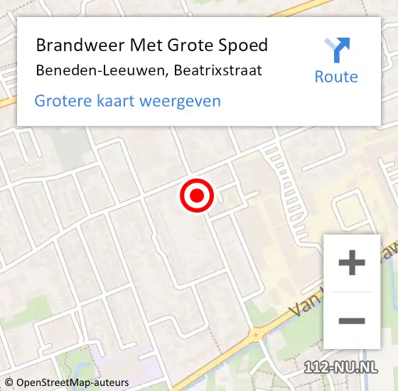 Locatie op kaart van de 112 melding: Brandweer Met Grote Spoed Naar Beneden-Leeuwen, Beatrixstraat op 25 maart 2020 11:42