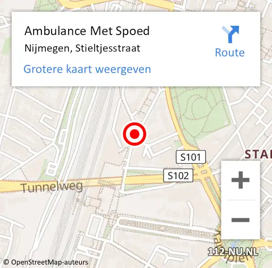 Locatie op kaart van de 112 melding: Ambulance Met Spoed Naar Nijmegen, Stieltjesstraat op 25 maart 2020 12:42