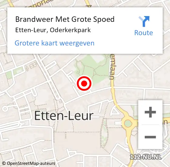 Locatie op kaart van de 112 melding: Brandweer Met Grote Spoed Naar Etten-Leur, Oderkerkpark op 25 maart 2020 13:43