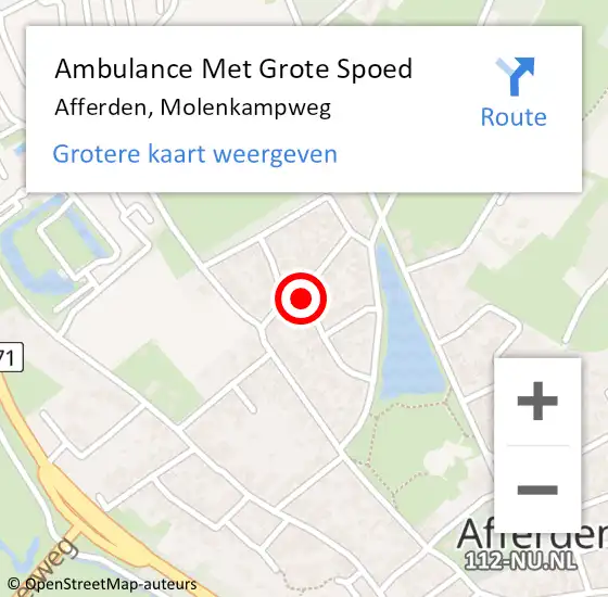 Locatie op kaart van de 112 melding: Ambulance Met Grote Spoed Naar Afferden, Molenkampweg op 25 maart 2020 13:43