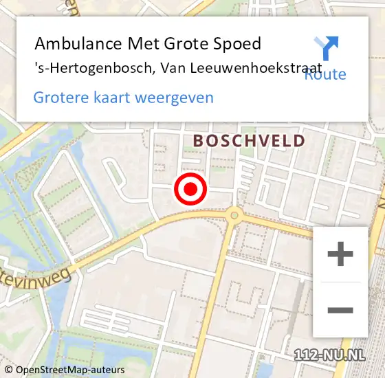 Locatie op kaart van de 112 melding: Ambulance Met Grote Spoed Naar 's-Hertogenbosch, Van Leeuwenhoekstraat op 25 maart 2020 13:56