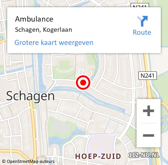 Locatie op kaart van de 112 melding: Ambulance Schagen, Kogerlaan op 25 maart 2020 15:13