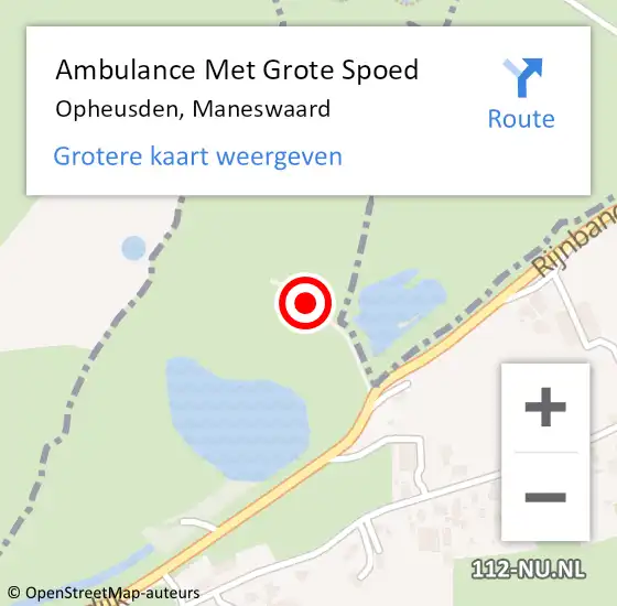 Locatie op kaart van de 112 melding: Ambulance Met Grote Spoed Naar Opheusden, Maneswaard op 25 maart 2020 15:21