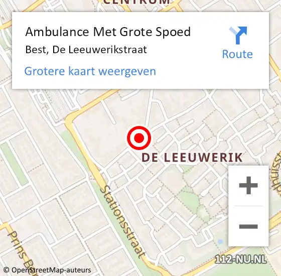 Locatie op kaart van de 112 melding: Ambulance Met Grote Spoed Naar Best, De Leeuwerikstraat op 25 maart 2020 15:57