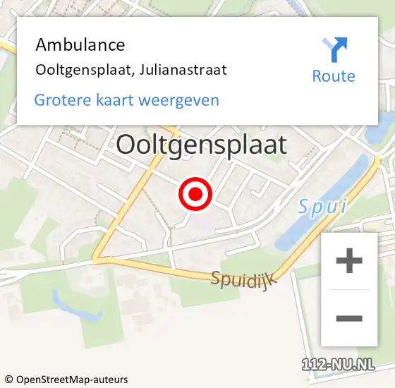 Locatie op kaart van de 112 melding: Ambulance Ooltgensplaat, Julianastraat op 25 maart 2020 17:07