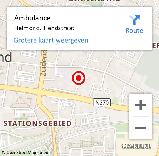 Locatie op kaart van de 112 melding: Ambulance Helmond, Tiendstraat op 25 maart 2020 17:18