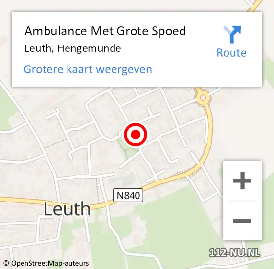 Locatie op kaart van de 112 melding: Ambulance Met Grote Spoed Naar Leuth, Hengemunde op 25 maart 2020 23:43