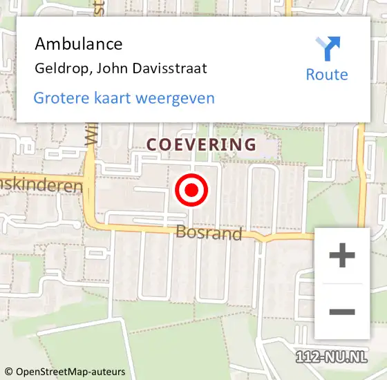 Locatie op kaart van de 112 melding: Ambulance Geldrop, John Davisstraat op 26 maart 2020 10:18