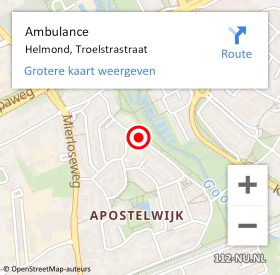 Locatie op kaart van de 112 melding: Ambulance Helmond, Troelstrastraat op 26 maart 2020 10:50