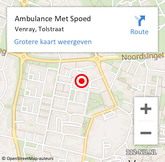 Locatie op kaart van de 112 melding: Ambulance Met Spoed Naar Venray, Tolstraat op 26 maart 2020 11:42