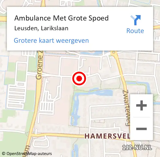 Locatie op kaart van de 112 melding: Ambulance Met Grote Spoed Naar Leusden, Larikslaan op 26 maart 2020 12:20