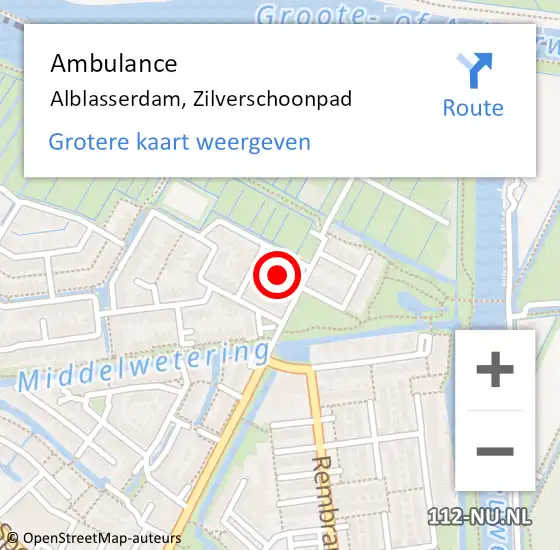 Locatie op kaart van de 112 melding: Ambulance Alblasserdam, Zilverschoonpad op 26 maart 2020 13:21