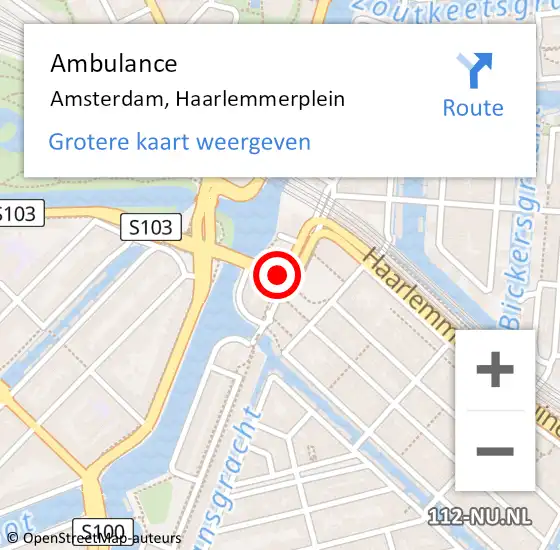 Locatie op kaart van de 112 melding: Ambulance Amsterdam, Haarlemmerplein op 26 maart 2020 15:12