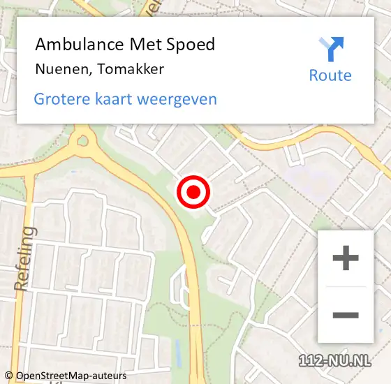 Locatie op kaart van de 112 melding: Ambulance Met Spoed Naar Nuenen, Tomakker op 26 maart 2020 17:22