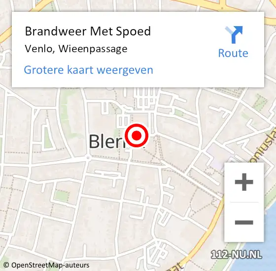 Locatie op kaart van de 112 melding: Brandweer Met Spoed Naar Venlo, Wieenpassage op 26 maart 2020 20:44