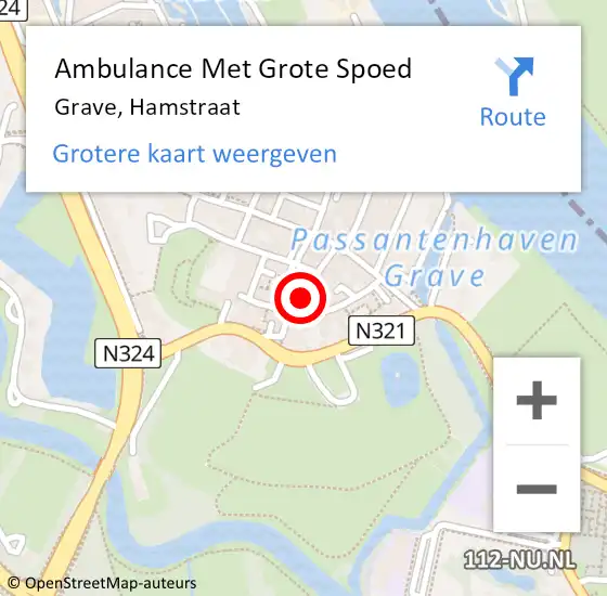 Locatie op kaart van de 112 melding: Ambulance Met Grote Spoed Naar Grave, Hamstraat op 26 maart 2020 22:43