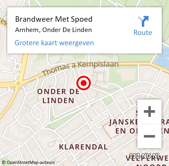 Locatie op kaart van de 112 melding: Brandweer Met Spoed Naar Arnhem, Onder De Linden op 27 maart 2020 00:25