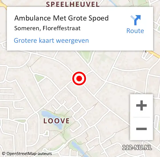 Locatie op kaart van de 112 melding: Ambulance Met Grote Spoed Naar Someren, Floreffestraat op 27 maart 2020 03:18