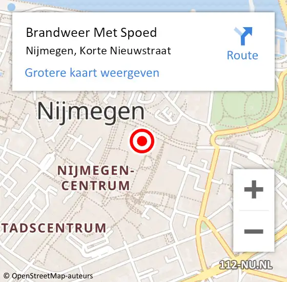 Locatie op kaart van de 112 melding: Brandweer Met Spoed Naar Nijmegen, Korte Nieuwstraat op 27 maart 2020 08:14