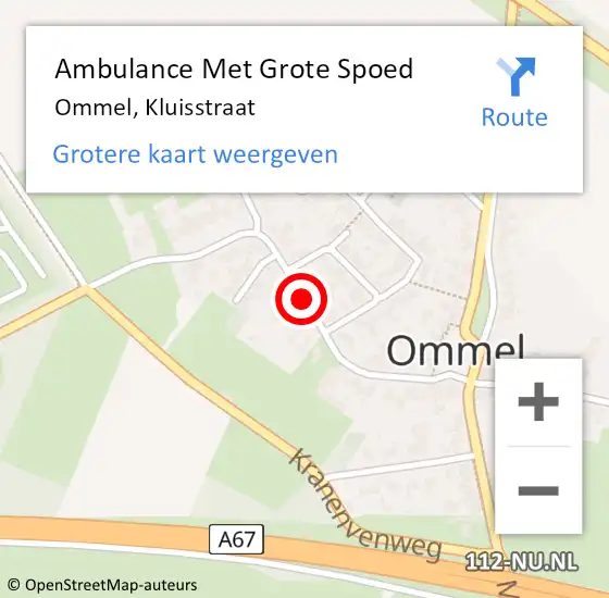 Locatie op kaart van de 112 melding: Ambulance Met Grote Spoed Naar Ommel, Kluisstraat op 27 maart 2020 09:33