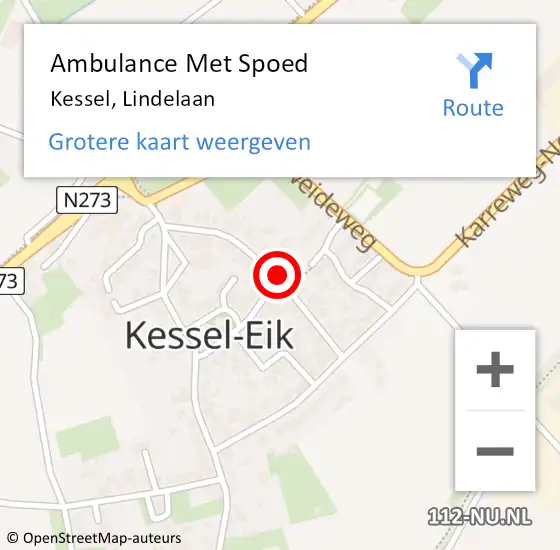 Locatie op kaart van de 112 melding: Ambulance Met Spoed Naar Kessel, Lindelaan op 27 maart 2020 09:36