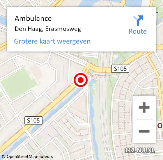 Locatie op kaart van de 112 melding: Ambulance Den Haag, Erasmusweg op 27 maart 2020 10:31