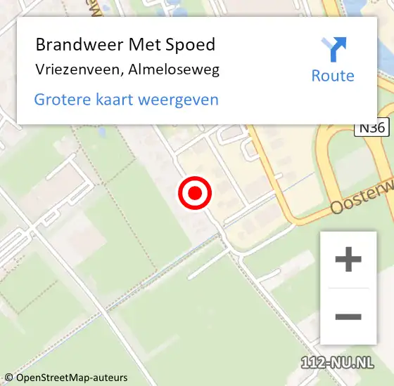 Locatie op kaart van de 112 melding: Brandweer Met Spoed Naar Vriezenveen, Almeloseweg op 27 maart 2020 12:02