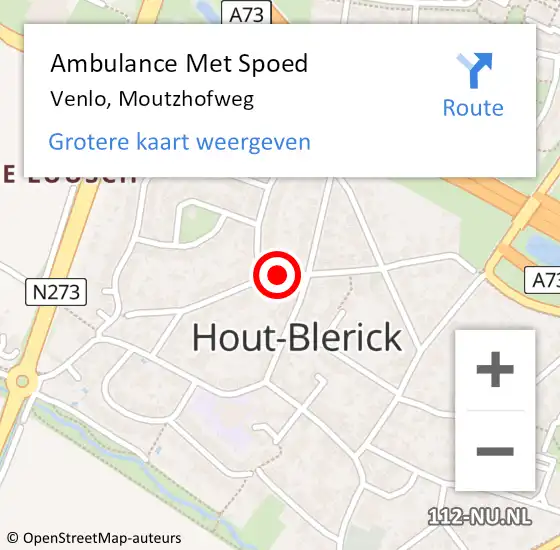 Locatie op kaart van de 112 melding: Ambulance Met Spoed Naar Venlo, Moutzhofweg op 27 maart 2020 14:16