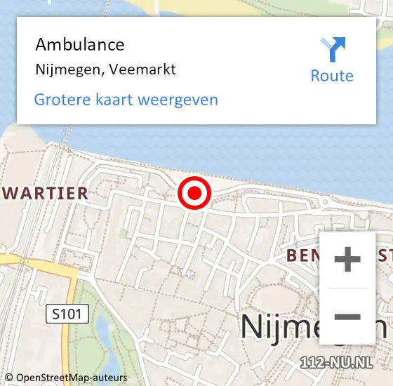 Locatie op kaart van de 112 melding: Ambulance Nijmegen, Veemarkt op 27 maart 2020 14:36
