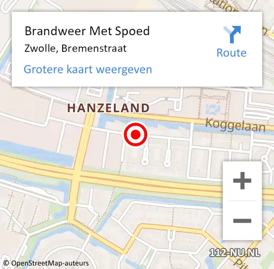 Locatie op kaart van de 112 melding: Brandweer Met Spoed Naar Zwolle, Bremenstraat op 27 maart 2020 15:55