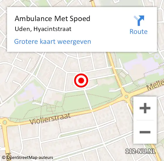 Locatie op kaart van de 112 melding: Ambulance Met Spoed Naar Uden, Hyacintstraat op 27 maart 2020 15:56