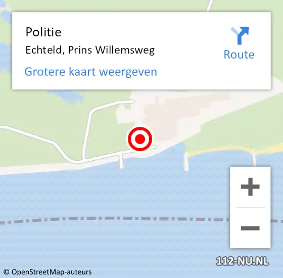 Locatie op kaart van de 112 melding: Politie Echteld, Prins Willemsweg op 27 maart 2020 15:58