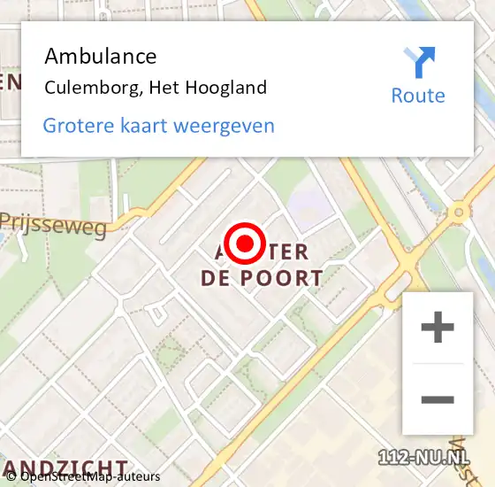 Locatie op kaart van de 112 melding: Ambulance Culemborg, Het Hoogland op 27 maart 2020 16:00