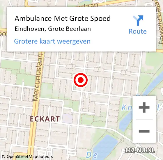 Locatie op kaart van de 112 melding: Ambulance Met Grote Spoed Naar Eindhoven, Grote Beerlaan op 27 maart 2020 16:48