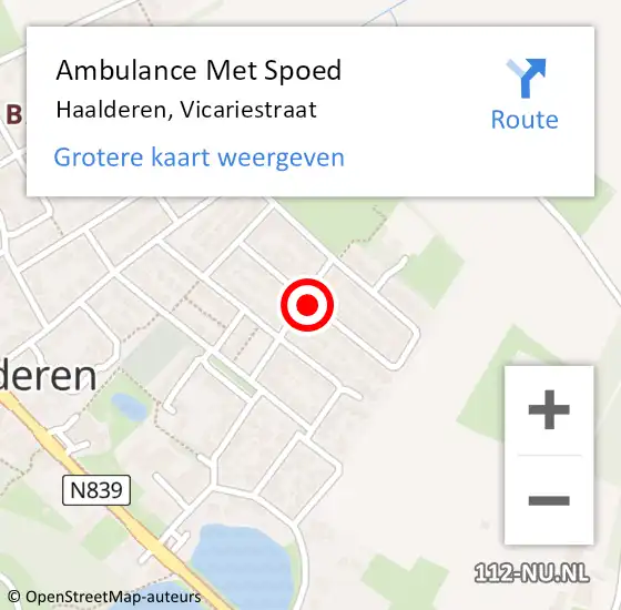 Locatie op kaart van de 112 melding: Ambulance Met Spoed Naar Haalderen, Vicariestraat op 27 maart 2020 17:28