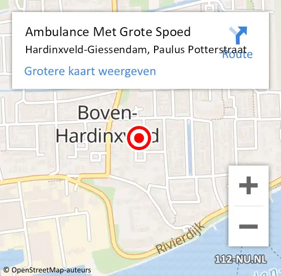 Locatie op kaart van de 112 melding: Ambulance Met Grote Spoed Naar Hardinxveld-Giessendam, Paulus Potterstraat op 27 maart 2020 21:31