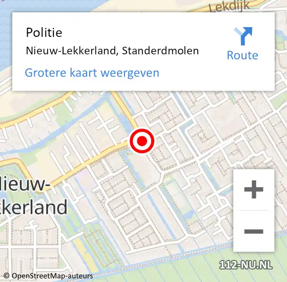 Locatie op kaart van de 112 melding: Politie Nieuw-Lekkerland, Standerdmolen op 28 maart 2020 00:31