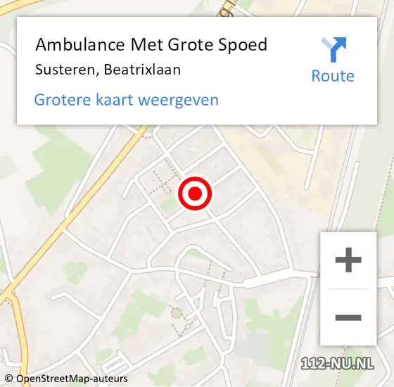 Locatie op kaart van de 112 melding: Ambulance Met Grote Spoed Naar Susteren, Beatrixlaan op 28 maart 2020 01:14