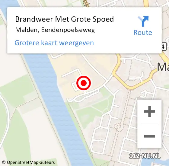 Locatie op kaart van de 112 melding: Brandweer Met Grote Spoed Naar Malden, Eendenpoelseweg op 28 maart 2020 01:18