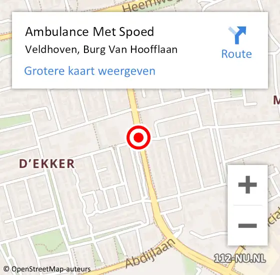 Locatie op kaart van de 112 melding: Ambulance Met Spoed Naar Veldhoven, Burg Van Hoofflaan op 28 maart 2020 10:12