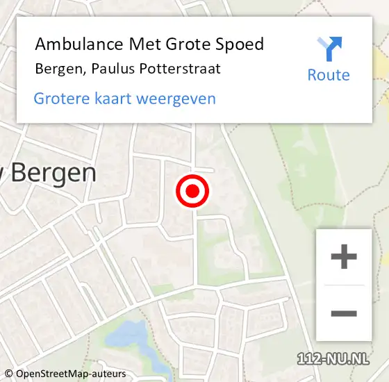 Locatie op kaart van de 112 melding: Ambulance Met Grote Spoed Naar Bergen, Paulus Potterstraat op 28 maart 2020 11:07