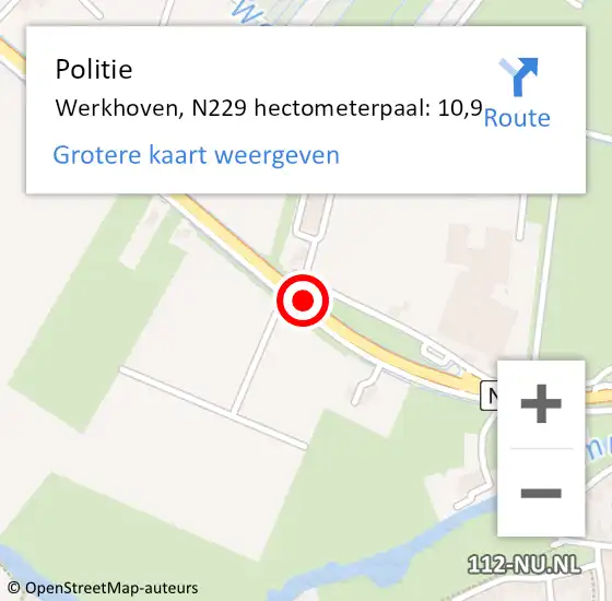 Locatie op kaart van de 112 melding: Politie Werkhoven, N229 hectometerpaal: 10,9 op 28 maart 2020 12:43