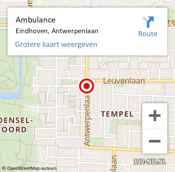Locatie op kaart van de 112 melding: Ambulance Eindhoven, Antwerpenlaan op 28 maart 2020 14:11