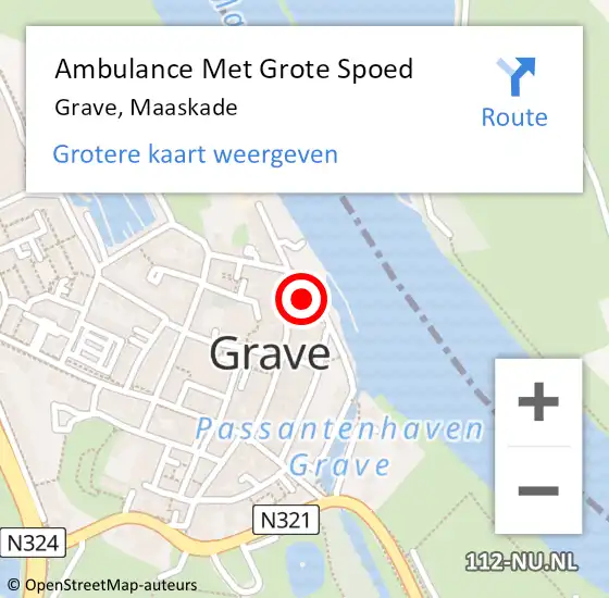 Locatie op kaart van de 112 melding: Ambulance Met Grote Spoed Naar Grave, Maaskade op 28 maart 2020 15:12