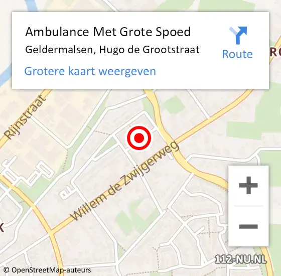 Locatie op kaart van de 112 melding: Ambulance Met Grote Spoed Naar Geldermalsen, Hugo de Grootstraat op 28 maart 2020 17:26